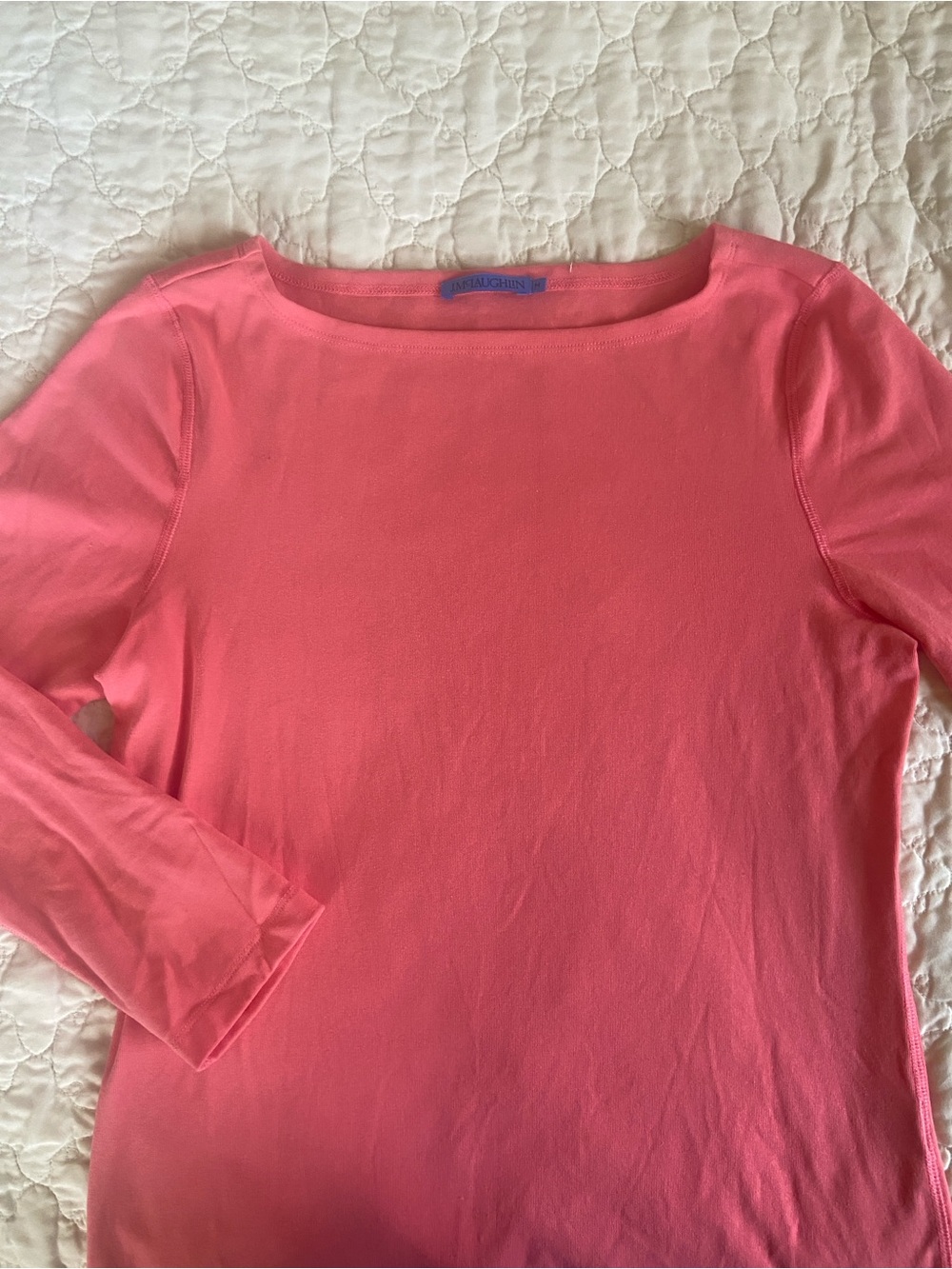 J. McLaughlin Cotton Coral Long Sleeve Boatneck Top